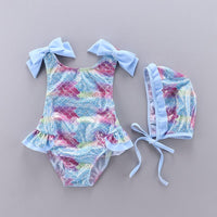Load image into Gallery viewer, Kid Girl Mermaid Bow One Piece Swimsuit And Hat Wholesale 53531124
