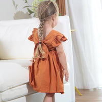 Load image into Gallery viewer, Little Girl Flutter Sleeve Backless Plain Dress Wholesale 54421457

