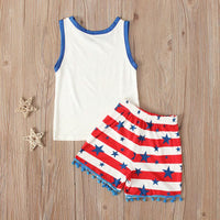 Load image into Gallery viewer, Baby Toddler Happy 4th Of July Tank Top And Pom Pom Hem Star Print Shorts Set Wholesale 4783016
