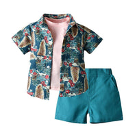 Load image into Gallery viewer, 3-Piece Toddler Boy Plant Pattern Set Solid Color Tee &amp; Leaves Shirt &amp; Shorts Wholesale 4075246
