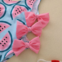 Load image into Gallery viewer, Baby Toddler Girl Allover Watermelon Print Bowknot Swimwear Wholesale 80351512
