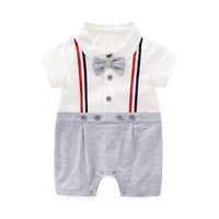 Load image into Gallery viewer, Baby Boy Fake Two Pieces Bowtie Trim Romper Wholesale 2824299

