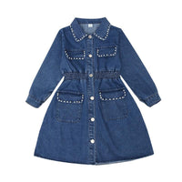 Load image into Gallery viewer, Kid Girl Turn Down Collar Beaded Decor Denim Dress Wholesale 1583485
