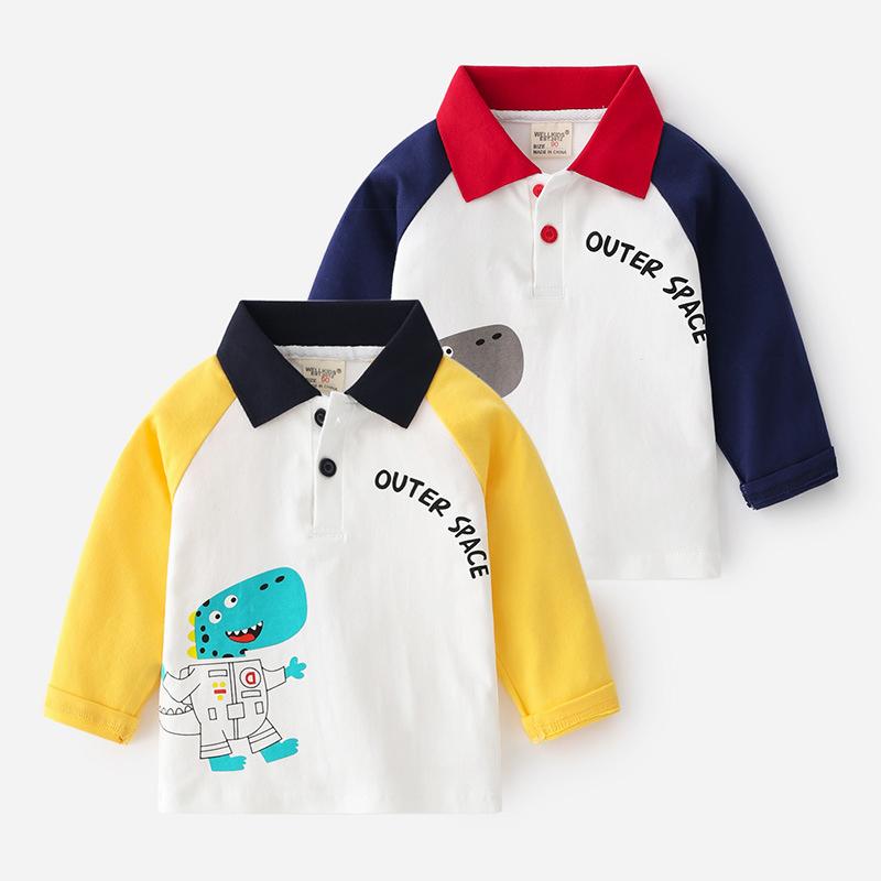 Outer Space Dino Print Kid Boy Polo Shirt Wholesale 0418684