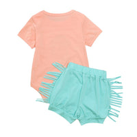 Load image into Gallery viewer, Two Pieces Baby Girl Wild Print Bodysuit And  Fringe Trim Shorts Set wholesale 0570026
