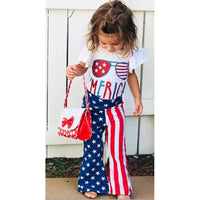 Load image into Gallery viewer, 2-Piece Baby Toddler Girl Independence Day Set Off Shoulder Glasses Bodysuit With Flared Pants Wholesale 1499018
