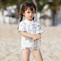 Load image into Gallery viewer, Three Pieces Girl Swimsuit Set Sailboat Top &amp; Stripe Shorts &amp; Hat Wholesale 6328611
