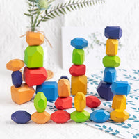 Load image into Gallery viewer, 30 Pcs Colorful Wooden Stacking Rock Toy Wholesale 4597430
