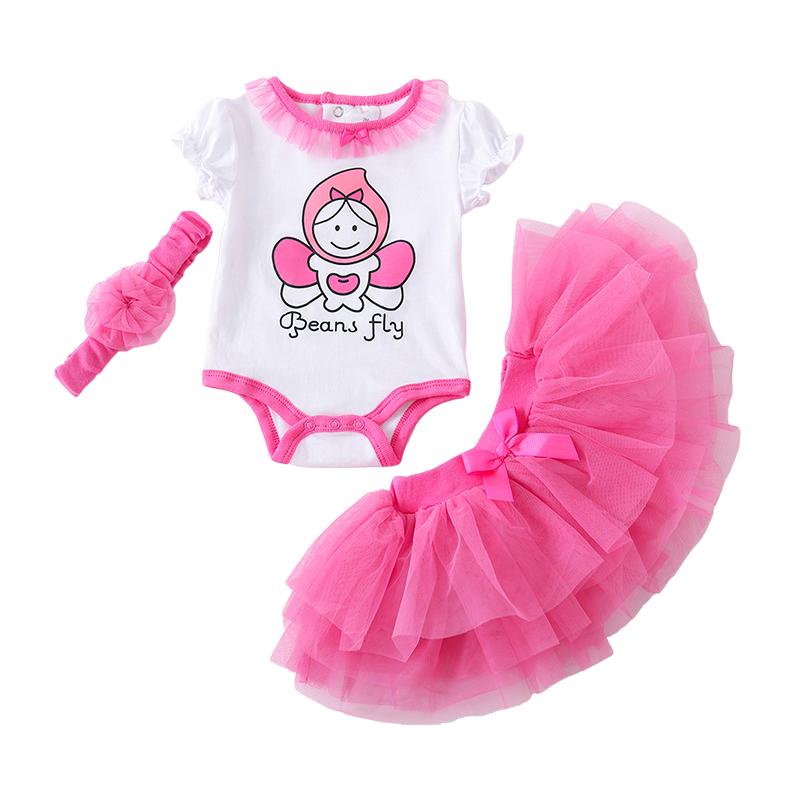 3 Pcs Baby Girl Beans Fly Cartoon Set Jumpsuit & Mesh Skirt & Headband Wholesale 83605176
