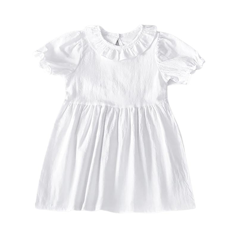 Little Girl Frill Neck White Dress Wholesale 63281445