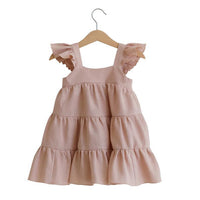 Load image into Gallery viewer, Kid Girl Ruffle Trim Plain Flutter Sleeve Dress Wholesale 24231455
