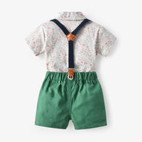 Load image into Gallery viewer, 2 Pieces Toddler Kid Boy Floral Bowtie Shirt And Suspender Shorts Set Wholesale 3061157
