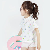 Load image into Gallery viewer, Three Pieces Girl Swimsuit Set Sailboat Top &amp; Stripe Shorts &amp; Hat Wholesale 6328611

