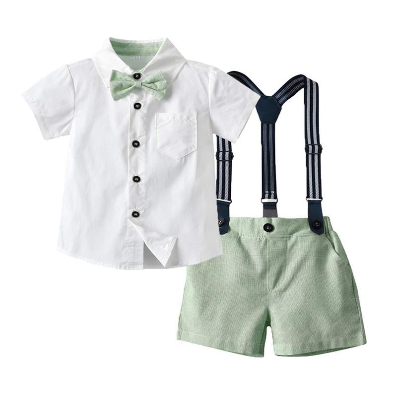 2 Pieces Toddler Boy Gentleman Set Bow Shirt Match Suspender Shorts Wholesale 1734240