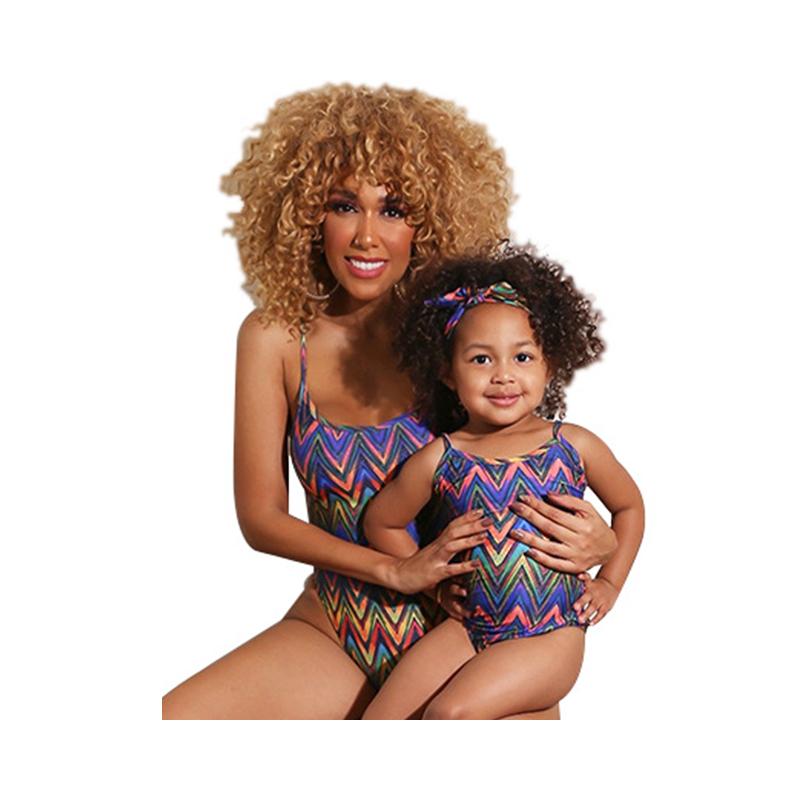 Mom And Daughter Wave Pattern Halter Neck One Piece Swimsuit Wholesale 43751442