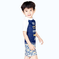 Load image into Gallery viewer, 3 PCS Boy Letter Fish Print Swimsuit Top Shorts Hat Wholesale 7164607
