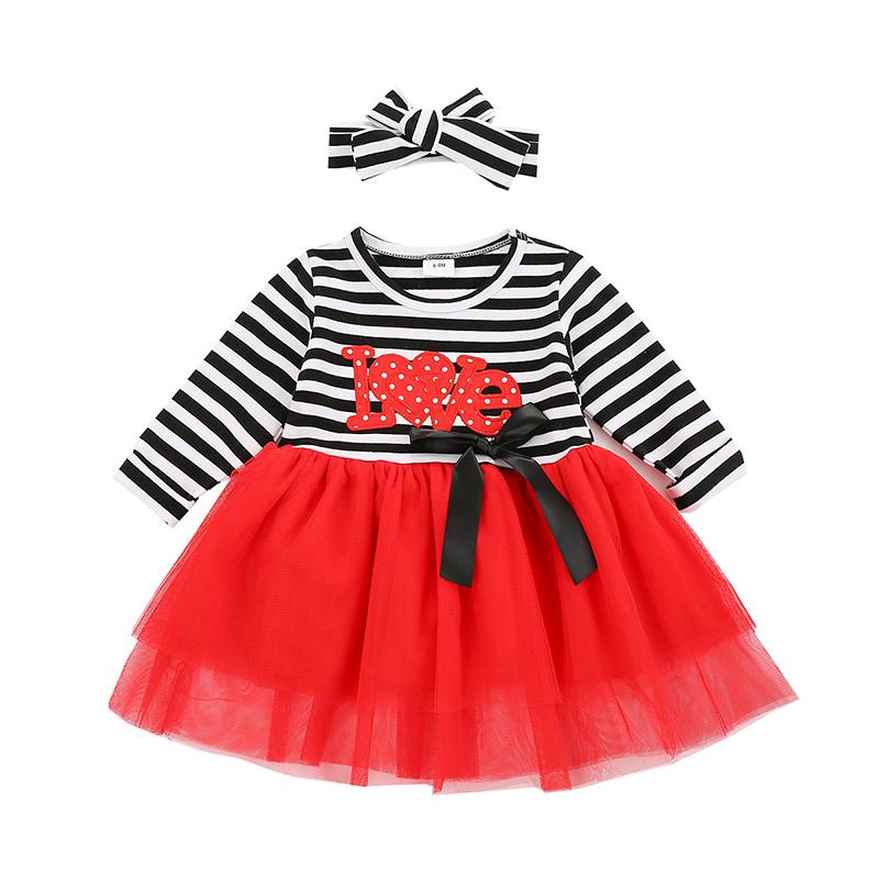 2 Pieces Kid Girl Stripe Love Heart Dress And Headband Wholesale 99654571