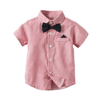 Load image into Gallery viewer, Two Pieces Boy Formal Set Stripe Bow Tie Shirt Boy Strap Short Wholesale 5750164
