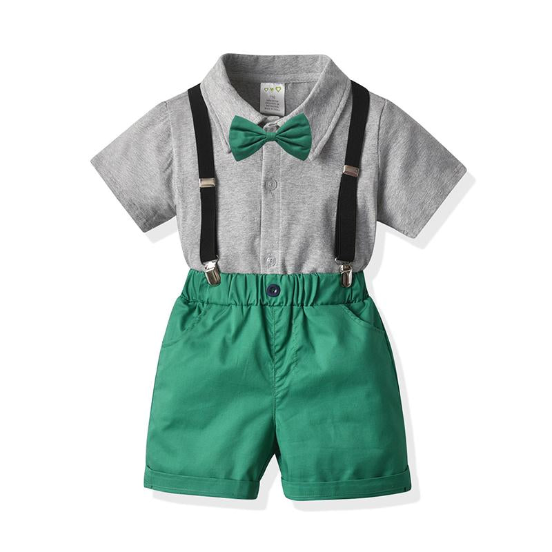 Four-piece Little Boy Gentleman Outfits Shirt & Shorts & Suspender & Bowtie  Wholesale 72021384