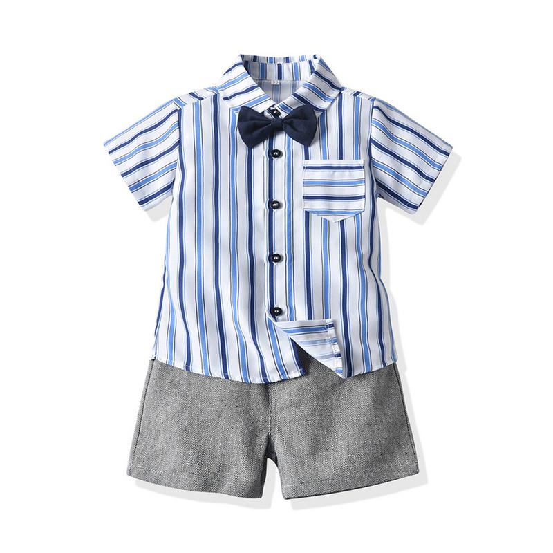 Little Boys Formal Gentalman Outfits Stripe Bow Tie Bodysuit Top Suspender Shorts Wholesale 5384100