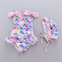 Load image into Gallery viewer, Kid Girl Mermaid Bow One Piece Swimsuit And Hat Wholesale 53531124
