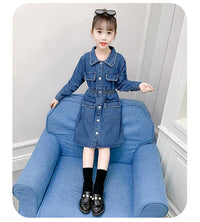 Load image into Gallery viewer, Kid Girl Turn Down Collar Beaded Decor Denim Dress Wholesale 1583485
