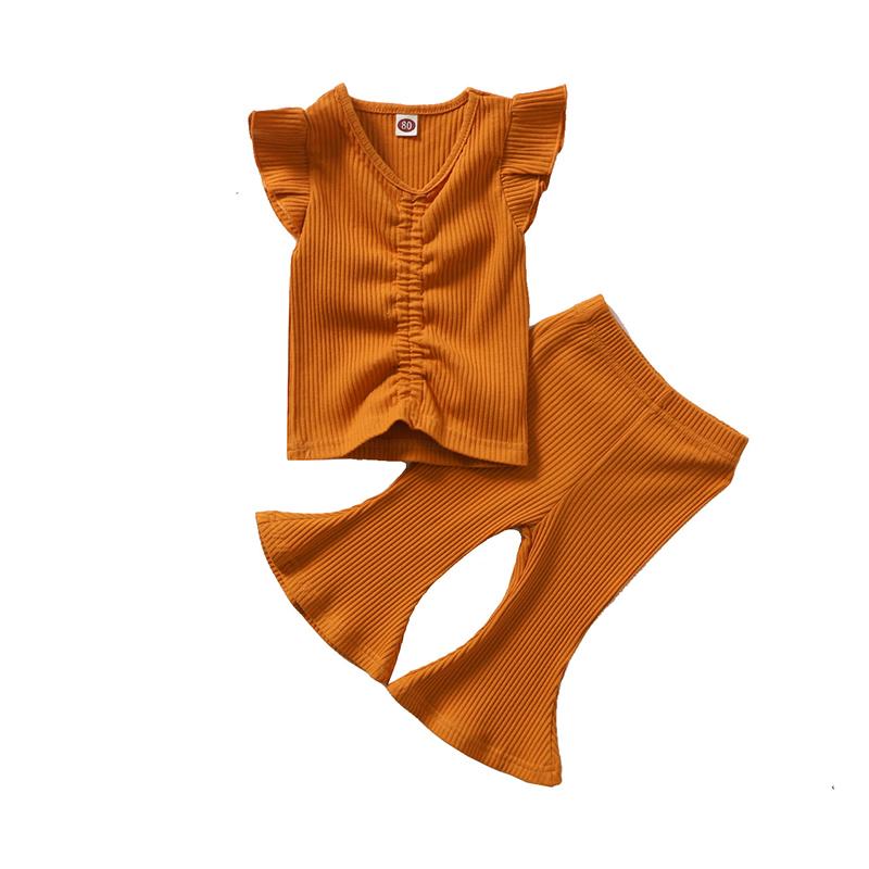 2 Pieces Baby Toddler Girl Plain Set Ribbed Top And Flared Pants Wholesale 45231651