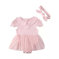 Load image into Gallery viewer, 2 Pieces Baby Girl Muslin Mesh Solid Color Romper Dress With Headband Wholesale 1192569
