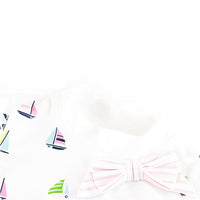 Load image into Gallery viewer, Three Pieces Girl Swimsuit Set Sailboat Top &amp; Stripe Shorts &amp; Hat Wholesale 6328611
