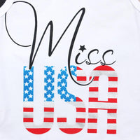 Load image into Gallery viewer, 2 Pieces Little Girl Independence Day Outfit Miss USA Print Tank Top &amp; Star Stripe Denim Shorts Wholesale 2617019
