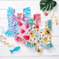 Load image into Gallery viewer, Infant Toddler Girl Watermelon Print Stripe Swimsuit Wholesale 97341475
