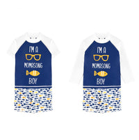 Load image into Gallery viewer, 3 PCS Boy Letter Fish Print Swimsuit Top Shorts Hat Wholesale 7164607
