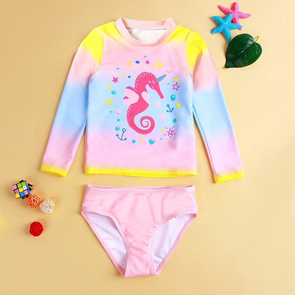 2-Pieces Kid Girl Swimwear Set Hippocampus & Star Top And Shorts Wholesale 81681476