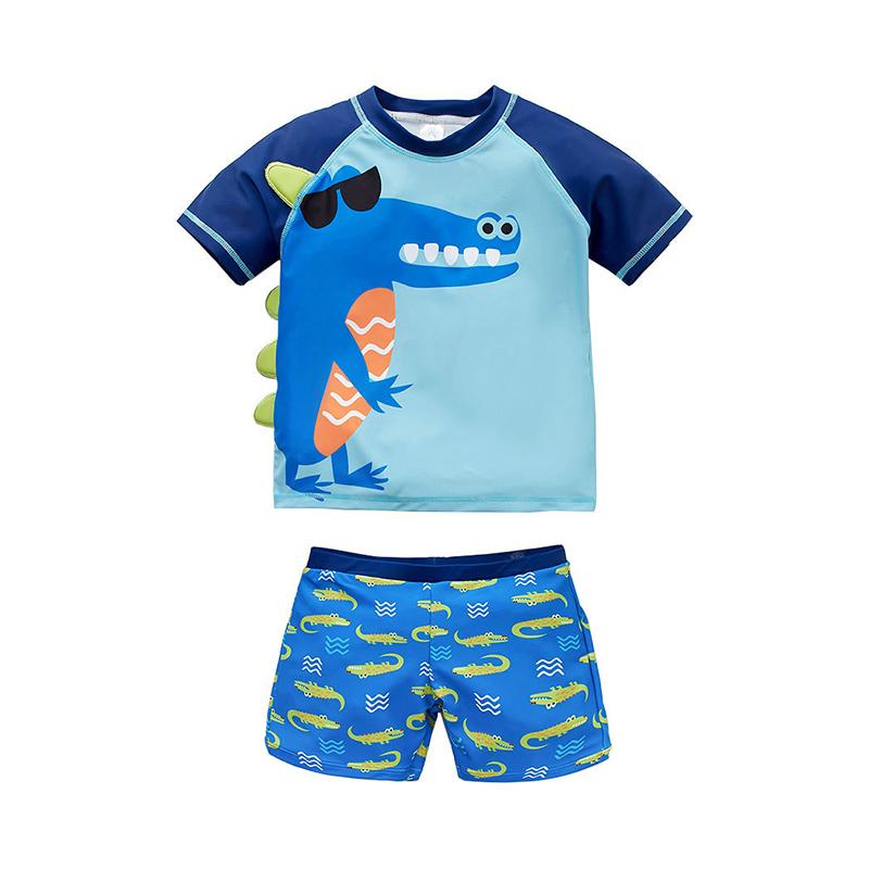 2 Pieces Kid Boy Crocodile Print Colorblock Top And Shorts Swimwear Set Wholesale 7707012