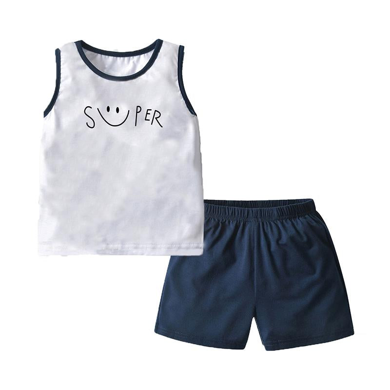 Two Pieces Kid Boy Super Smile Tank Top With Shorts Set Wholesale 75051345