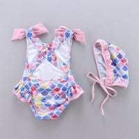 Load image into Gallery viewer, Kid Girl Mermaid Bow One Piece Swimsuit And Hat Wholesale 53531124
