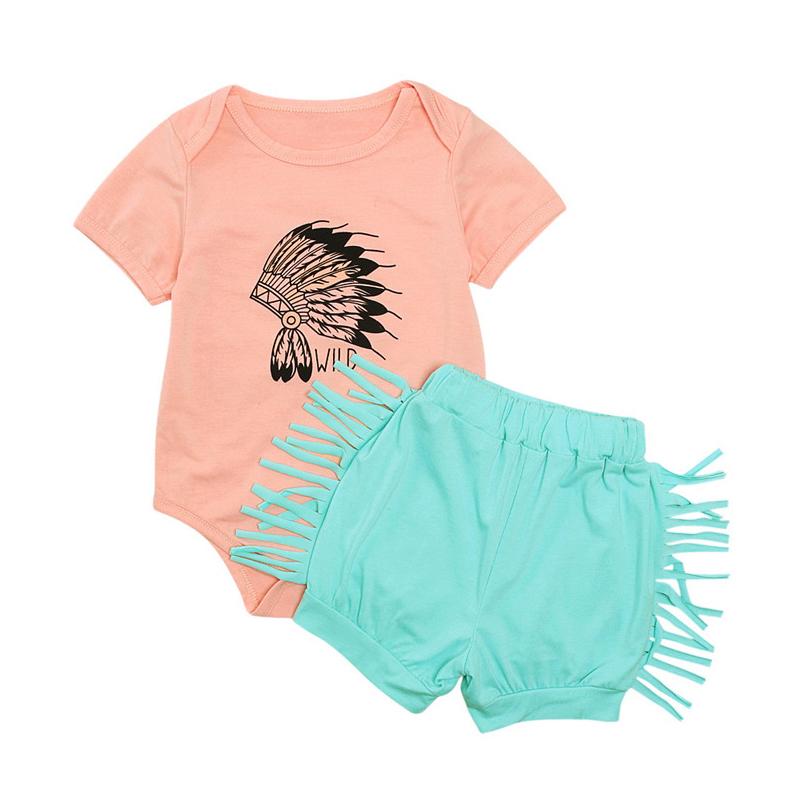 Two Pieces Baby Girl Wild Print Bodysuit And  Fringe Trim Shorts Set wholesale 0570026