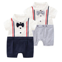 Load image into Gallery viewer, Baby Boy Fake Two Pieces Bowtie Trim Romper Wholesale 2824299
