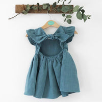 Load image into Gallery viewer, Little Girl Flutter Sleeve Backless Plain Dress Wholesale 54421457
