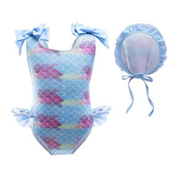 Load image into Gallery viewer, Kid Girl Mermaid Bow One Piece Swimsuit And Hat Wholesale 53531124
