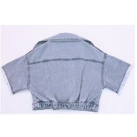 Load image into Gallery viewer, 2 Pieces Little Girl Denim Set Cropped Top Matching Belted Shorts Wholesale 46061916
