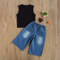 Load image into Gallery viewer, Two Pieces Girl Set Tank Top Matching Wide Leg Jeans Wholesale 4566567
