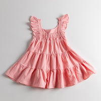 Load image into Gallery viewer, Kid Girl Ruffle Trim Plain Flutter Sleeve Dress Wholesale 24231455
