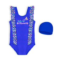 Load image into Gallery viewer, One-piece Girl Mermaid Print Swimsuit And Hat Wholesale 4469606
