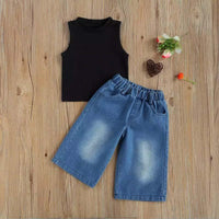 Load image into Gallery viewer, Two Pieces Girl Set Tank Top Matching Wide Leg Jeans Wholesale 4566567
