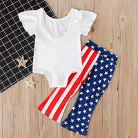 Load image into Gallery viewer, 2-Piece Baby Toddler Girl Independence Day Set Off Shoulder Glasses Bodysuit With Flared Pants Wholesale 1499018
