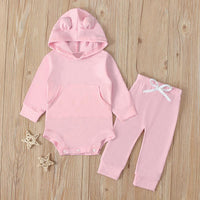 Load image into Gallery viewer, 2 Pieces Set Baby Solid Color Hooded Bodysuit And Pants Wholesale 9091021
