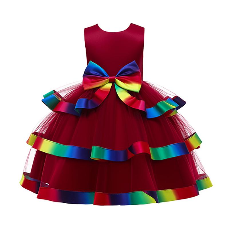 Girl Party Bow Rainbow Tiered Layered Princess Dress Wholesale 17741260