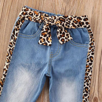 Load image into Gallery viewer, 2 Pieces Kid Girl Leopard Knotted Hem Cami Crop Top And Jeans Set Wholesale 6262552
