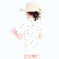 Load image into Gallery viewer, Three Pieces Girl Swimsuit Set Sailboat Top &amp; Stripe Shorts &amp; Hat Wholesale 6328611
